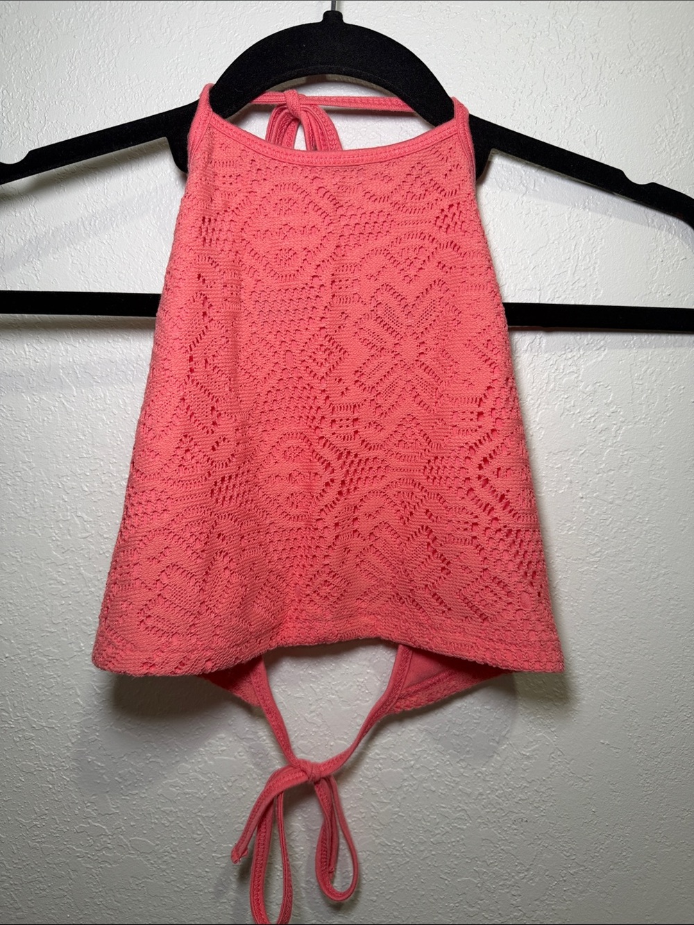 tokyo Darling Coral Pink Crochet Halter Crop Top